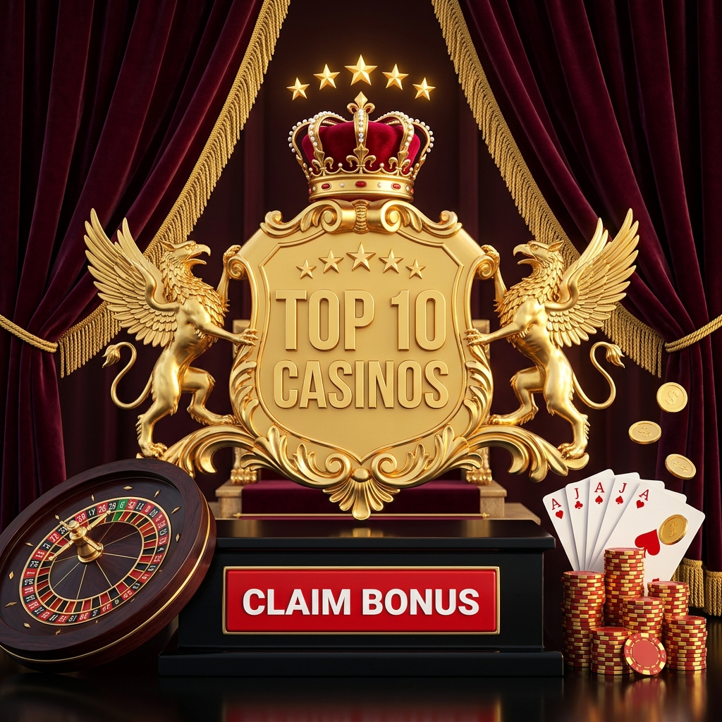 Casino hotels — promotional crest with roulette, cards and chips